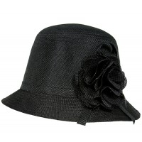 Straw Bucket Hats – 12 PCS w/ Flower - Black - HT-HT2332BK